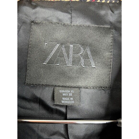 Zara Women Plaid Blazer Black Red Camel Jacket XL 2218/721/700 Academia Preppy - Picture 3 of 10